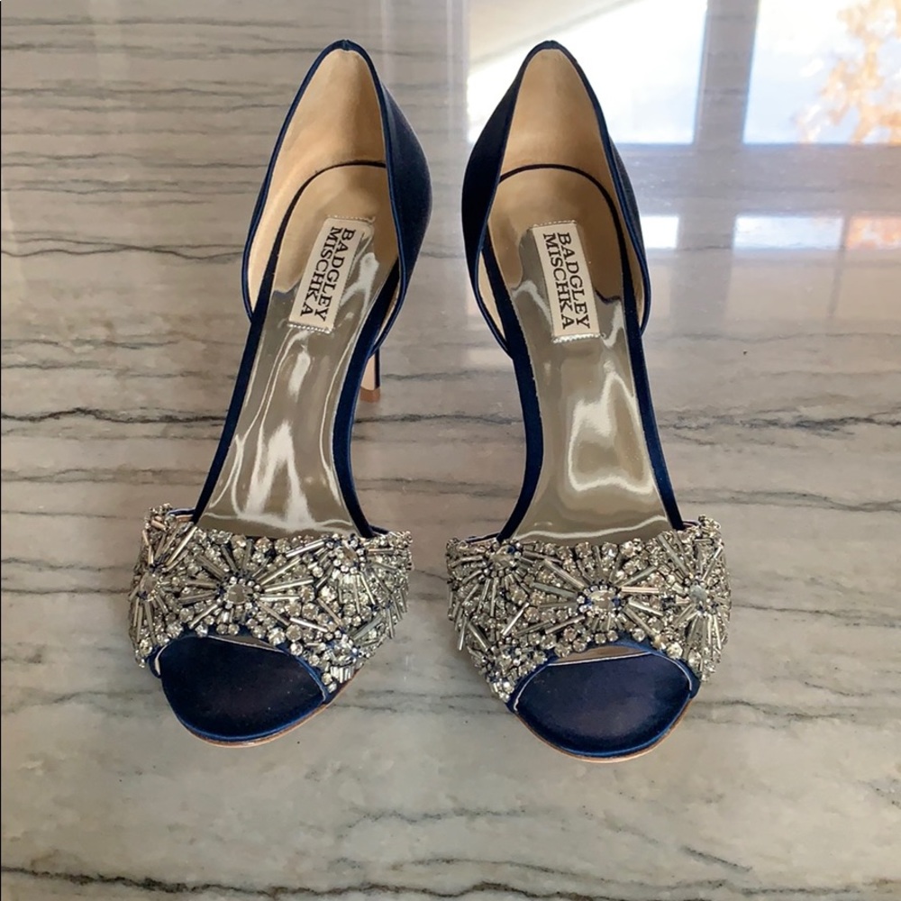 Badgley Mishka Royal Blue Jewel Heels, Size 7.5